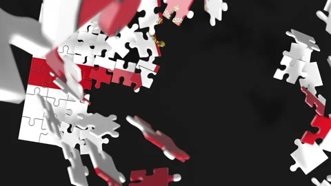 Animation of jigsaw puzzle assemble. Problem solving and completing concept.  Stock Footage 154631913