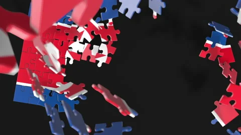 Animation of jigsaw puzzle assemble. Problem solving and completing concept.  Stock Footage 154632292