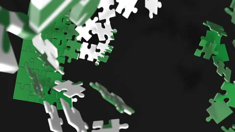 Animation of jigsaw puzzle assemble. Problem solving and completing concept.  Stock Footage 154632565