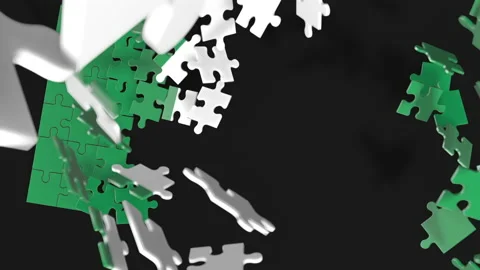 Animation of jigsaw puzzle assemble. Problem solving and completing concept.  Stock Footage 154632946