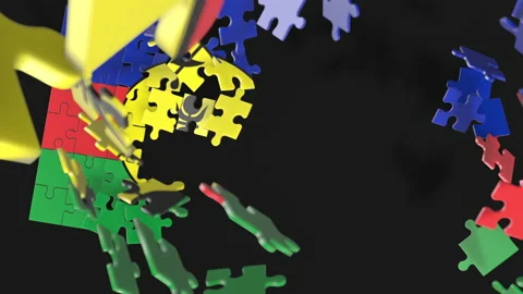 Animation of jigsaw puzzle assemble. Problem solving and completing concept.  Stock Footage 154633525