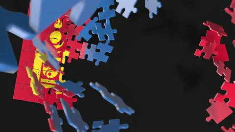 Animation of jigsaw puzzle assemble. Problem solving and completing concept.  Stock Footage 154635400