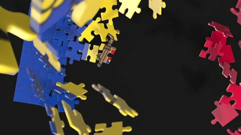 Animation of jigsaw puzzle assemble. Problem solving and completing concept.  Stock Footage 154635538