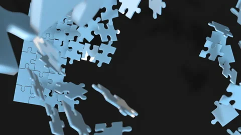 Animation of jigsaw puzzle assemble. Problem solving and completing concept.  Stock Footage 154635718