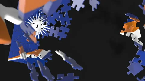 Animation of jigsaw puzzle assemble. Problem solving and completing concept.  Stock Footage 154635897