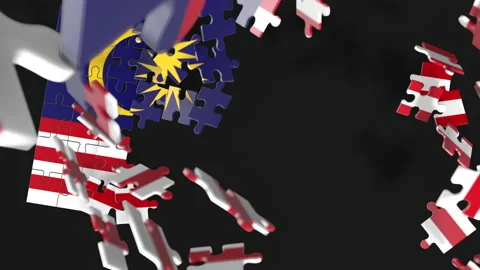 Animation of jigsaw puzzle assemble. Problem solving and completing concept.  Stock Footage 154636136