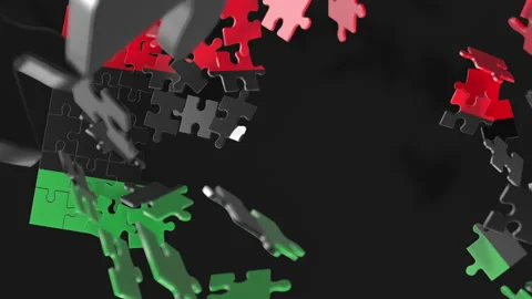 Animation of jigsaw puzzle assemble. Problem solving and completing concept.  Stock Footage 154636307