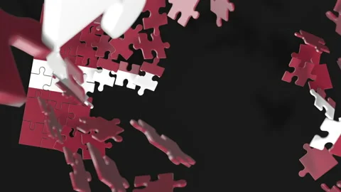 Animation of jigsaw puzzle assemble. Problem solving and completing concept.  Stock Footage 154636847