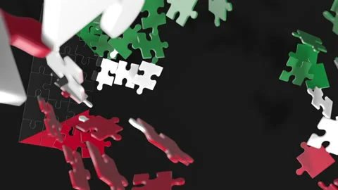 Animation of jigsaw puzzle assemble. Problem solving and completing concept.  Stock Footage 154637033