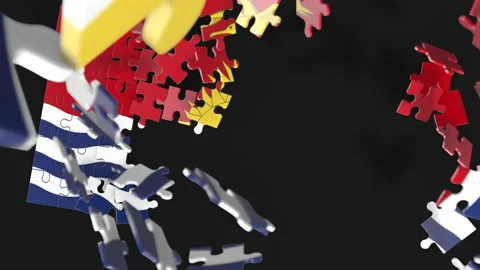 Animation of jigsaw puzzle assemble. Problem solving and completing concept.  Stock Footage 154637276