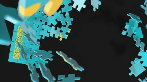 Animation of jigsaw puzzle assemble. Problem solving and completing concept.  Stock Footage 154637466