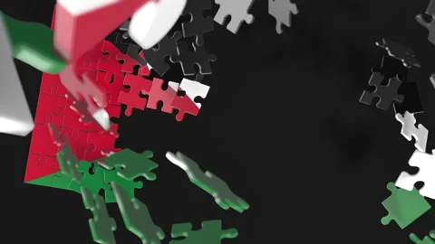 Animation of jigsaw puzzle assemble. Problem solving and completing concept.  Stock Footage 154637716