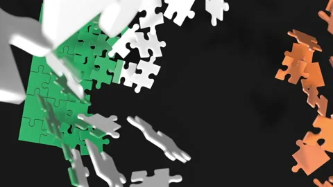 Animation of jigsaw puzzle assemble. Problem solving and completing concept.  Stock Footage 154638523