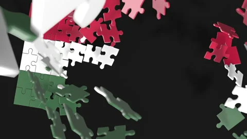 Animation of jigsaw puzzle assemble. Problem solving and completing concept.  Stock Footage 154639023