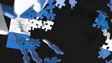 Animation of jigsaw puzzle assemble. Problem solving and completing concept.  Stock Footage 154639440
