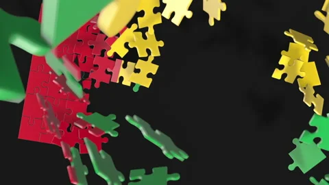 Animation of jigsaw puzzle assemble. Problem solving and completing concept.  Stock Footage 154639718