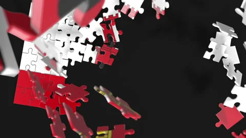 Animation of jigsaw puzzle assemble. Problem solving and completing concept.  Stock Footage 154640051