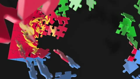 Animation of jigsaw puzzle assemble. Problem solving and completing concept.  Stock Footage 154640909