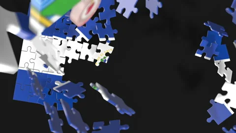 Animation of jigsaw puzzle assemble. Problem solving and completing concept.  Stock Footage 154641354