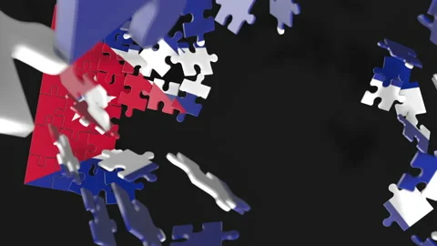 Animation of jigsaw puzzle assemble. Problem solving and completing concept.  Stock Footage 154641678