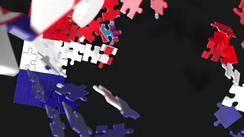 Animation of jigsaw puzzle assemble. Problem solving and completing concept.  Stock Footage 154641733