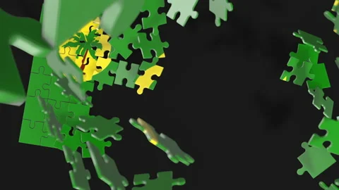 Animation of jigsaw puzzle assemble. Problem solving and completing concept.  Stock Footage 154642091