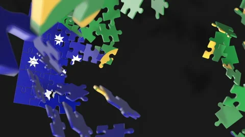Animation of jigsaw puzzle assemble. Problem solving and completing concept.  Stock Footage 154642384
