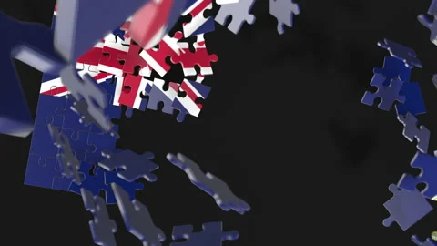 Animation of jigsaw puzzle assemble. Problem solving and completing concept.  Stock Footage 154642424