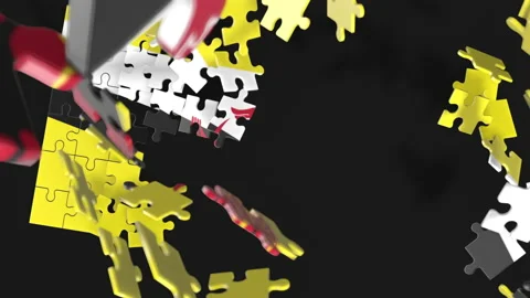 Animation of jigsaw puzzle assemble. Problem solving and completing concept.  Stock Footage 154643006