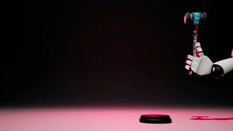 Animation of a judicial hammer held by the hand of an artificial intelligence ro Stock-Footage 233193173