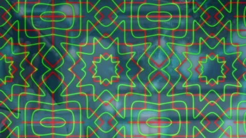 Animation of kaleidoscopic pattern, molecular structures over man drinking Stock Footage 313186075