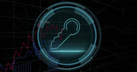 Animation of key digital icon and data processing over black background Vídeos de archivo 330251230