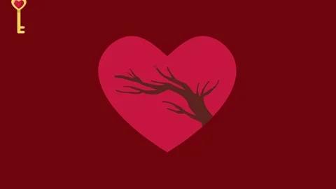 Animation of key heart with love tree for Valentine greeting Stock Footage 100248077