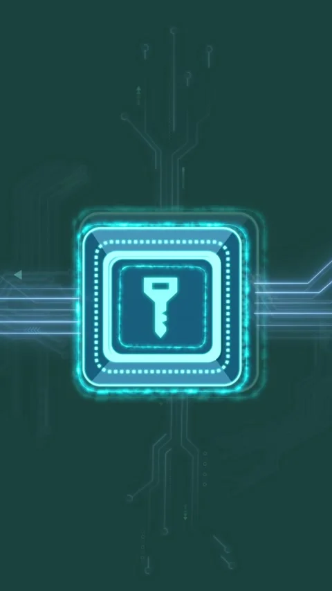 Animation of key icon with computer circuit board on green background Stock Footage 343504578