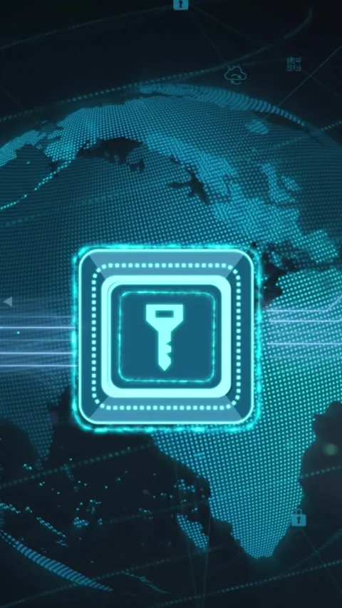 Animation of key icon over globe Stockbeeldmateriaal 323923023