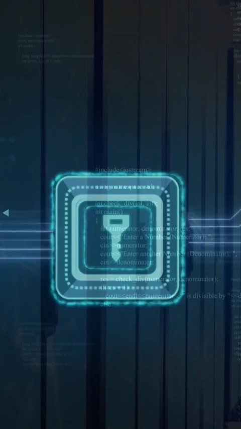 Animation of key in squares, circuit board pattern and computer language over Stock Footage 344525822