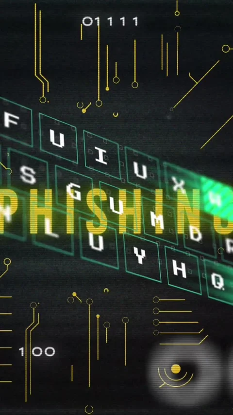 Animation of keyboard cutout on phishing text, binary code, glitch technique, Stock Footage 321991006