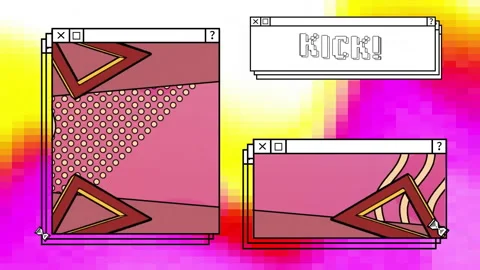 Animation of kick text and computer screens over neon pattern background Stock Footage 265566768