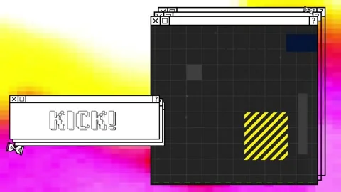Animation of kick text, hourglass, lines in square in computer interfaces over Stock Footage 330297095