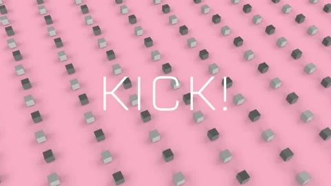 Animation of kick text over 3d cubes on pink background Stock Footage 326422176