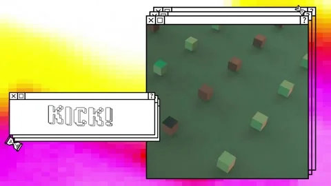 Animation of kick text over computer screens and vibrant background Stock Footage 328010736