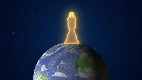 Animation king chess is standing on top of the world with galaxy background. 스톡 동영상 276879294