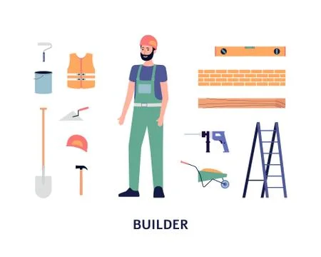 Animation kit builder or construction worker flat vector illustration isolated. Stock Illustration