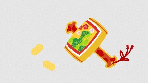 Animation of koban being launched with an Uchide no kozuchi, image of money Stock Footage 244053133