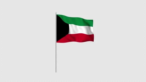 Animation of the Kuwait flag fluttering on a flagpole against a transparent.. Stock Footage 345390827
