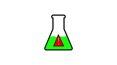Animation of a lab flask filling with green liquid and warning sign 動画素材 340636465