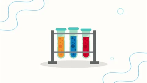 Animation of laboratory glassware with colorful test tubes on rack for chem.. Video stock 338317596