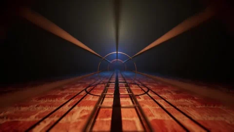 Animation of ladder along brick wall. night, lights in fog, cinematic look.  Video stock 317231730