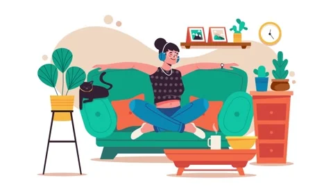Animation of a lady relaxing on a couch Stock Footage 303685499