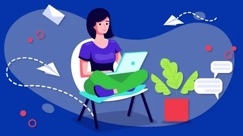 Animation of a lady working on a laptop. Work from home concept. Stock Footage 303881342
